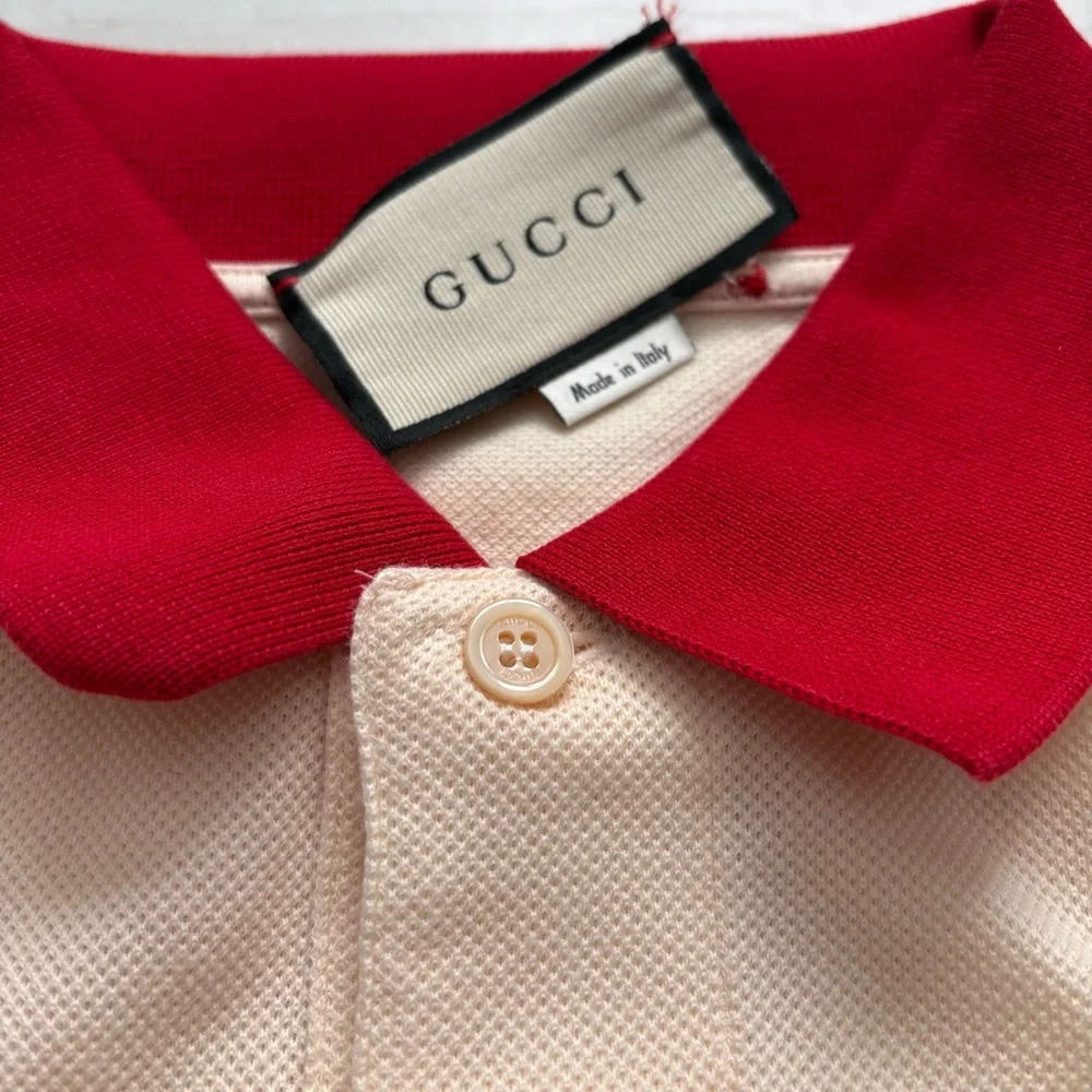Gucci Cream Polo Shirt with Red Collar‎